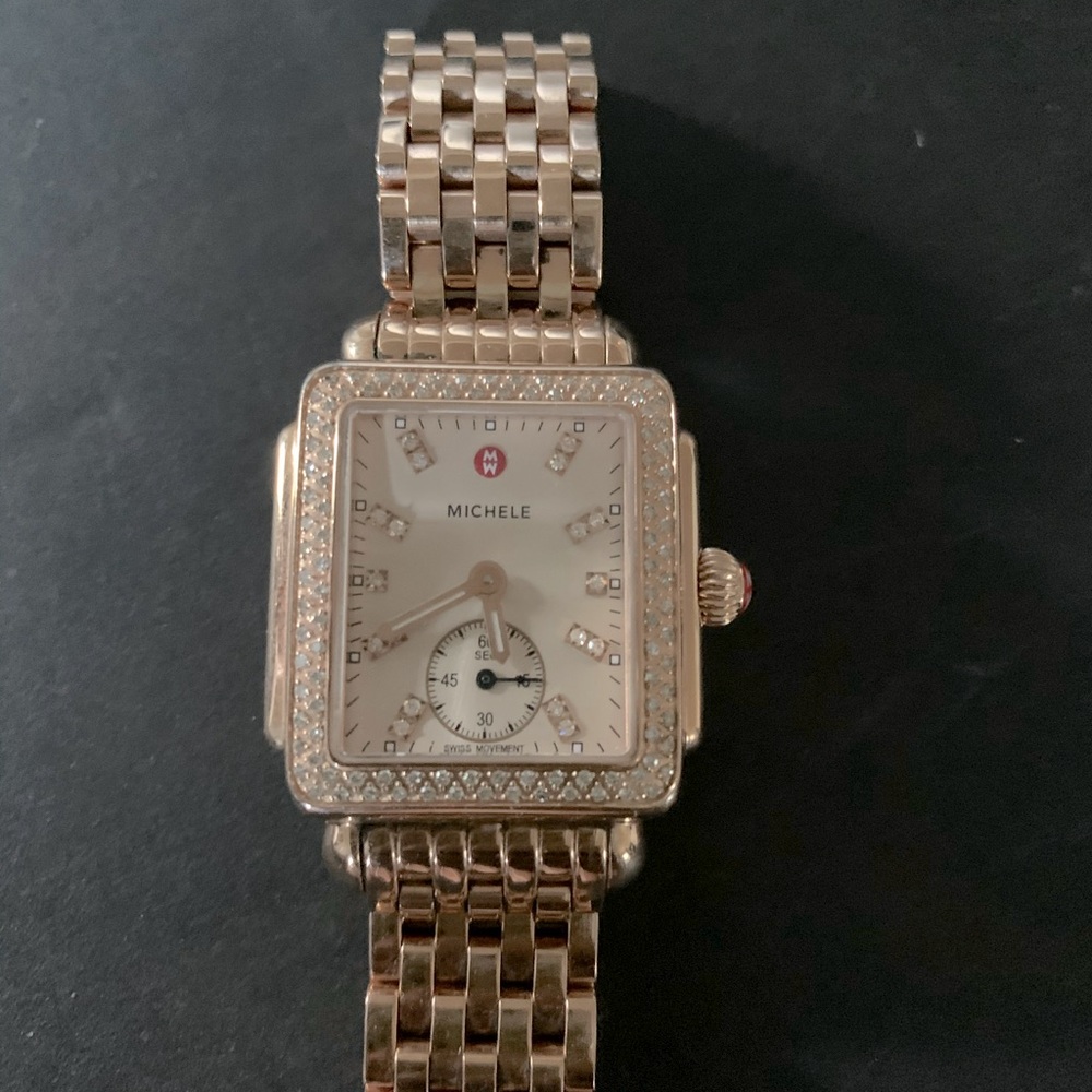 Rose Gold Michele Deco watch with Diamonds